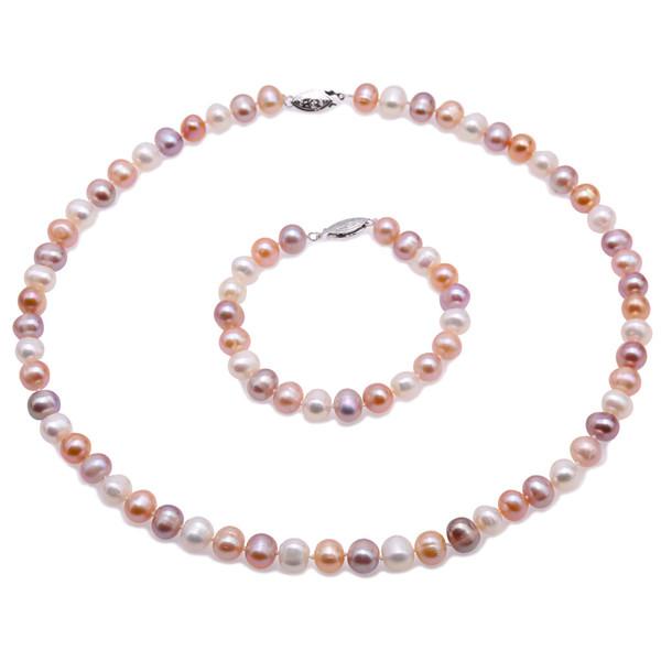 8-9mm multicolor cultured freshwater pearl necklace bracelet set