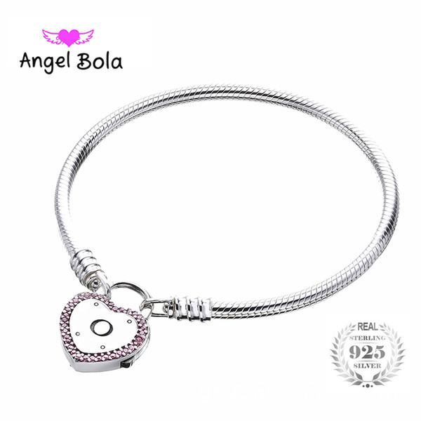 Lock Your Promise Bracelet Pendant 100% 925 Sterling Silver pandora Cz Snake Bracelets for Women Fit Charm Beads Valentine's Jewelry