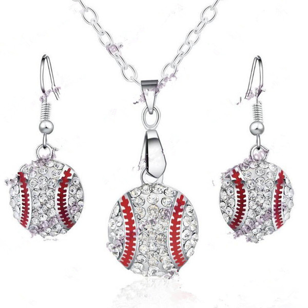 Crystal Baseball Pendant Earrings Necklace Jewelry Sets Fashion Sports Jewelry Best Friend Gift For Team Club Base Ball Lovers T0216