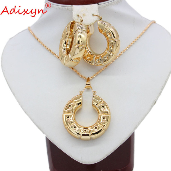 Adixyn Plus Big Size Earrings/Pendant/Necklace Jewelry Sets For Women Rose Gold Color Ethiopian/India Wedding Jewelry N05248