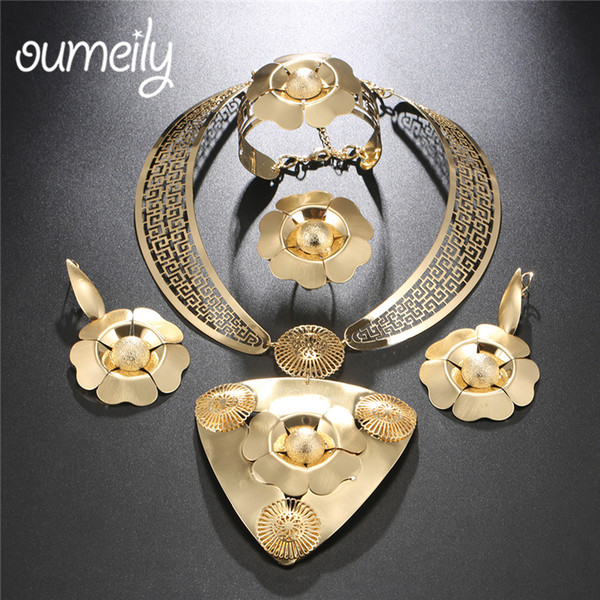 OUMEILY Big Nigerian Beads Necklace Jewelry Set Women Wedding Jewelry Sets for Brides Indian Dubai Turkish Flower