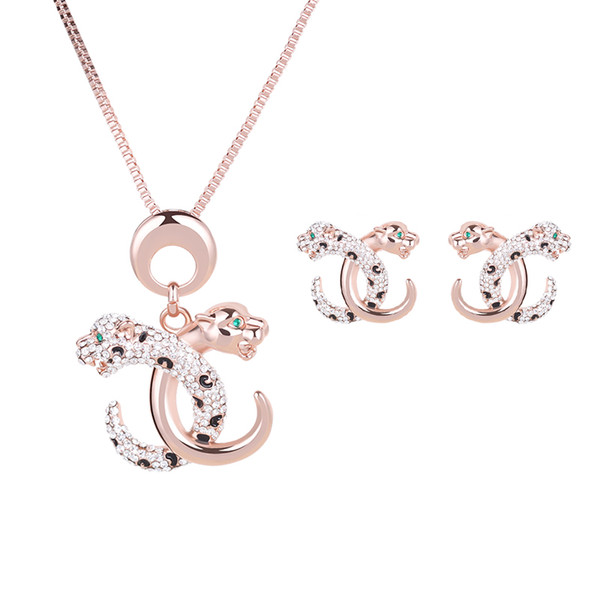 2016 Fashion colorful Leopards Head With Crystal Sets Necklace And Earring The Clothing Jewelry Sets Gift For Women