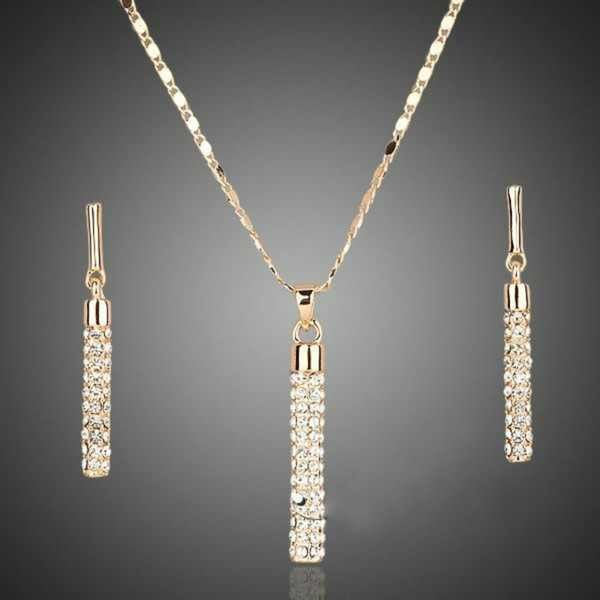 Luxury Zirconia Cylindrical Women Jewelry Set 18K Gold Plated Platinum Lucky Mystic Jewelry Party Earrings Necklace Set