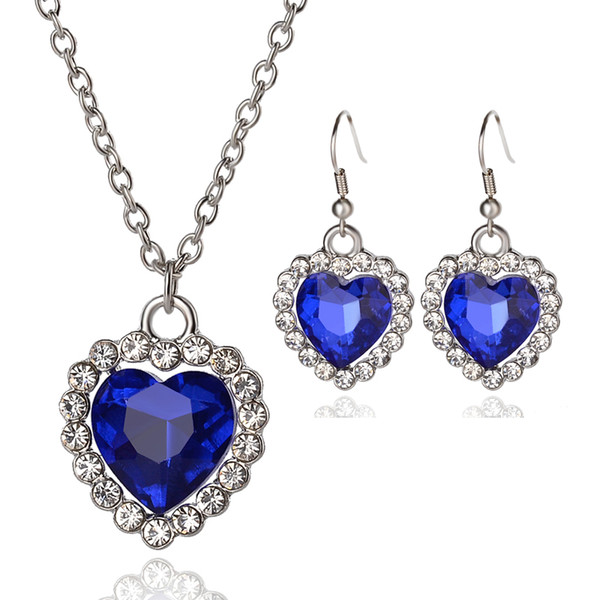 Romantic Small Size Heart Of The Ocean Necklace Pendants & Earrings Women Blue Crystal Rhinestone Jewelry Sets Choker Earrings & Necklace 6