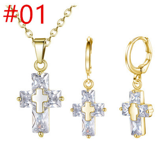 The Country's Best Selling European And American Style Jewelry Set Necklace Earrings Cross Zircon Set Jewelry Two Piece Wholesale