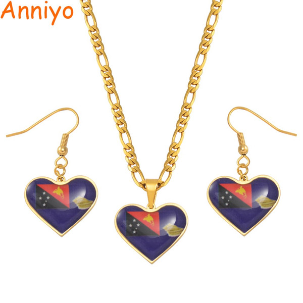 wholesale West New Britain Province Heart PNG Pendant Necklaces Earrings for Women Girls Papua New Guinea Flag Jewellery #063621