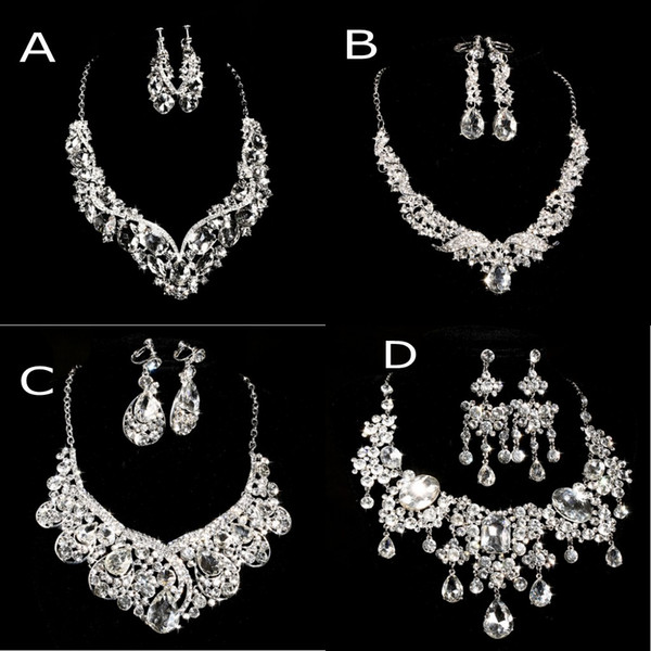 2015 Cheap 4 Styles Necklace & Earrings Rhinestone Big Crystal Bridal Accessories Lady Jewelry Sets Shiny Party Prom Wedding Jewelry