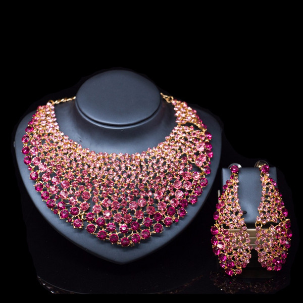 LAN PALACE austrian crystal africa jewelry set necklace and earrings for party gold set india jewelry free shipping