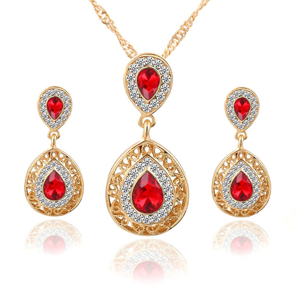 Classic Design Jewelry Sets Double Water Drop Crystal Earrings Necklaces Set For Women Engagement Party Jewelry Christmas Gift 2018