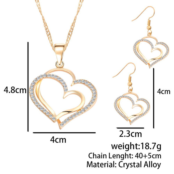 Romantic Heart Pattern Crystal Earrings Necklace Set Silver Color Chain Jewelry Sets Wedding Jewelry Valentine's Gift