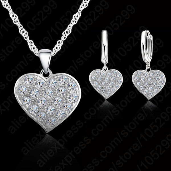 Jemmin Fine 925 Sterling Silver Heart Diamond Bridal Wedding Jewelry Set For Women Pendant Necklace Earring Set Bijoux