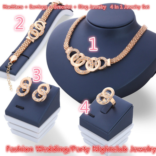 Necklace + Earrings + Bracelet + Ring Jewelry 4 in 1 Jewelry Set Fashion Wedding Party Nightclub Jewelry