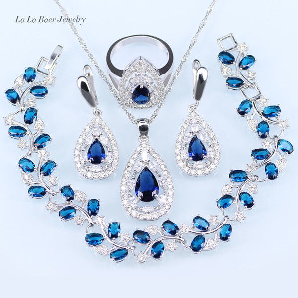 Wedding Jewelry Sets silver 925 Black stone White Crystal For Women Pendant/Necklace/Bracelet/Earrings/Ring
