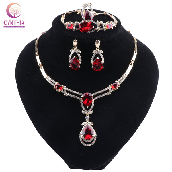 Gorgeous Crystal Bridal Jewelry Sets Wedding Necklace Bracelet Earrings Set For Brides Party Accessories Decoration Gift Women