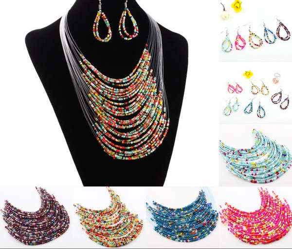 2018 New Fashion Multicolor Multi-layer Resin Beads Necklaces and Earrings Set Mother's Day Pendant Necklace Gifts Jewelry 5 Colors H139R
