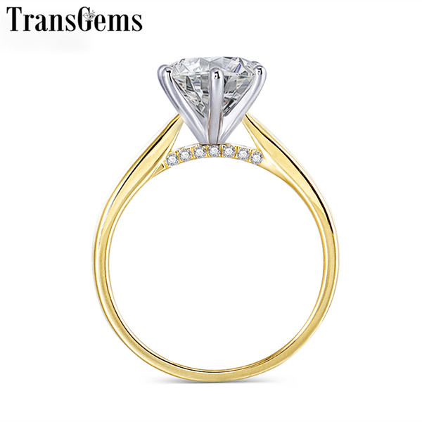 Transgems 14K 585 Two Tone Gold Moissanite Engagement Ring for Women Center 2ct 8mm F Color VVS Moissanite Gold Ring with Accent C18122801