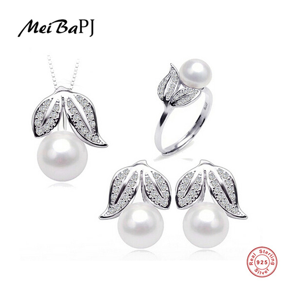 [MeiBaPJ]Amazing price 925 sterling silver jewelry 100% real natural freshwater pearl jewelry set for women S18101508