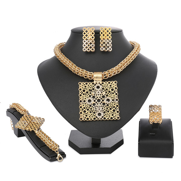 Fashion Dubai Jewelry Sets Gold Color African Beads Jewelry Set For Women Wedding Geometric Indian Ethiopian big chain pendant