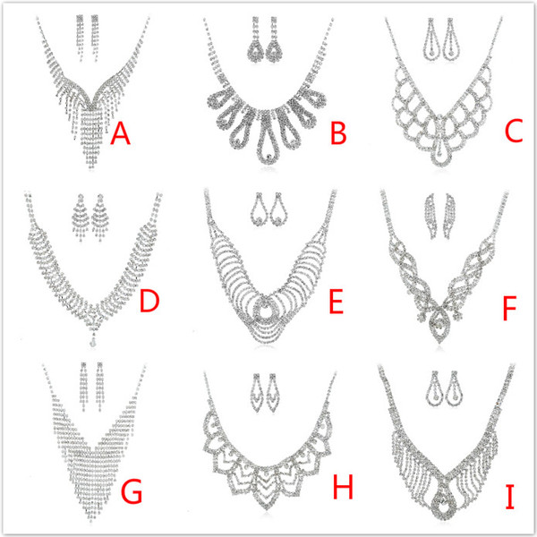 Luxury fashion jewelry sets multi-layer tassel rhinestone crystal necklace earrings set women's choker earring set for party and Wedding