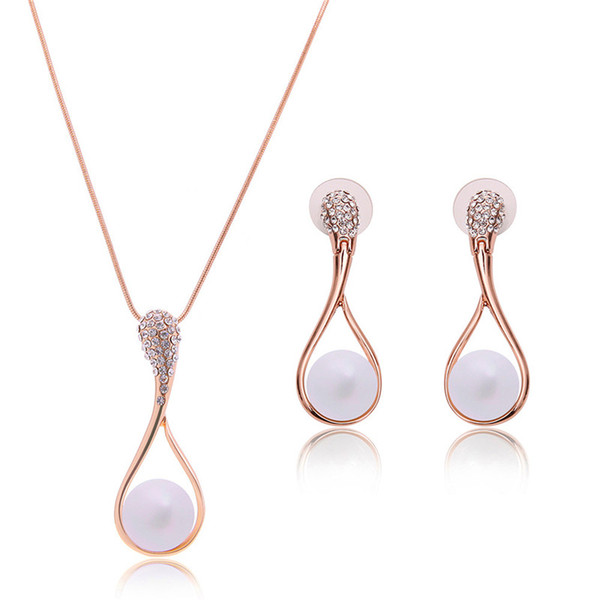 New Products Hot Popular Romantic Pearl Earrings Necklace Micro-inlaid Zircon Shine Wedding Occasions Suitable Jewelry Set 2 Set