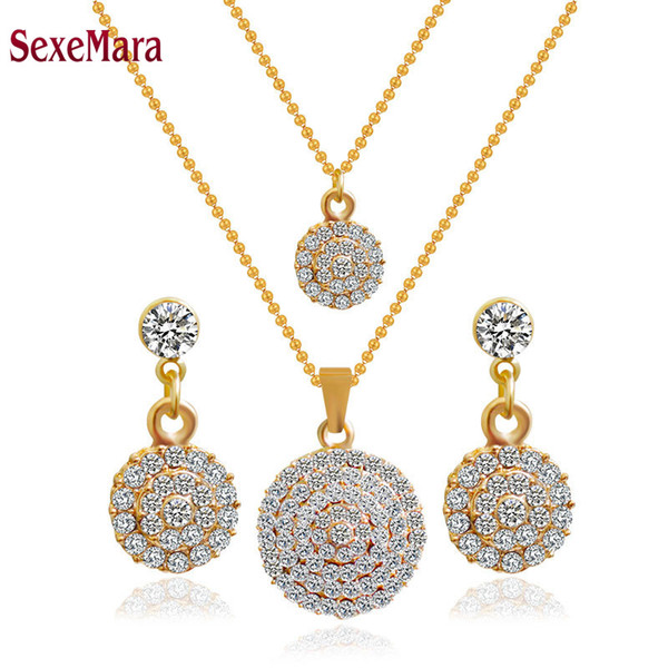 Brides Jewelry Set Luxury Gold Color Flower Austrian Crystal Earring/Necklace For Women Wedding with AAA Cubic Zircon