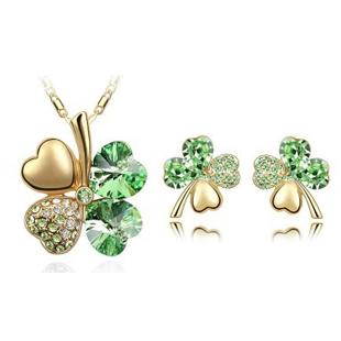 ARBITRARY COLLOCATION OF CLOVER JEWELRY SET !!! ,NACKLACE , ESR STUDS ROSE GOLD PLATED CRYSTAL SET -A14B14