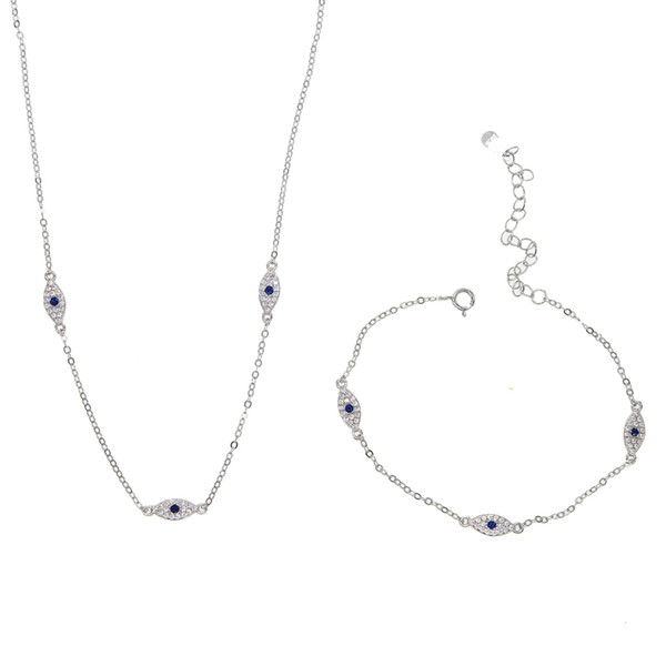 wholesale bracelet necklace set elegance women party gift jewelry 100% 925 sterling silver 3 pcs cute eye charm 925 jewelry set