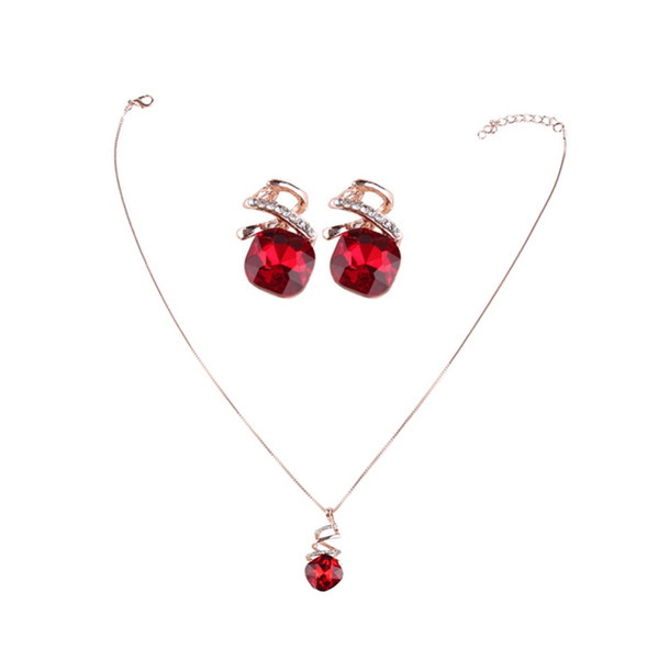 High Quality Elegant 1 set Bright Red Blue Crystal Rhinestone Earrings Pendant Necklace Party Jewelry Set for Women #275556