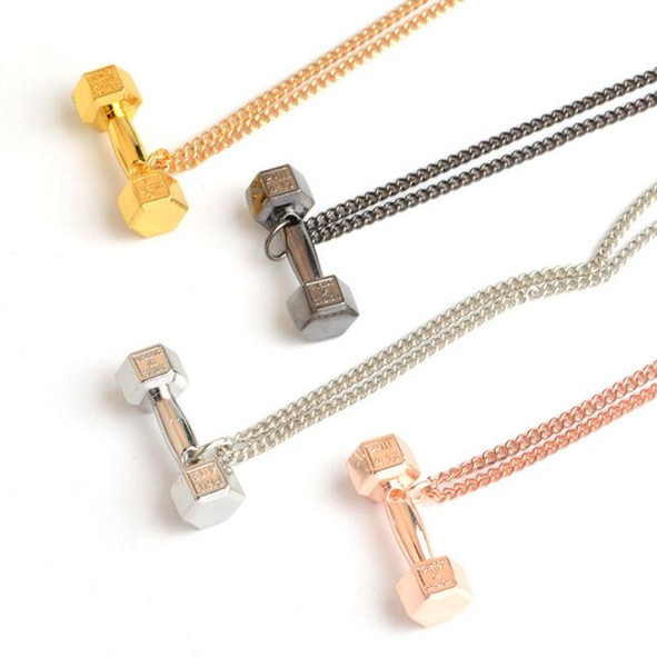 Mixed Color Fitness Dumbbell Necklaces Pendant Charms Choker Statement Barbell Couple Chain Necklaces For Women Jewelry Accessories Gift NEW