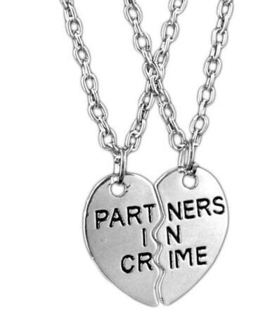 Vintage Silver Heart Lock & Key Partners in Crime Yin Yang Taiji Best Bitches Friend Couple Necklaces Pendants Choker For Women Accessories