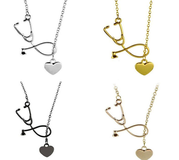 I Love You Heart Medical Stethoscope Necklace Pendant For Nurse Doctor Jewelry Fashion Gift Alloy Wholesale 3 colour Crafts Accessories