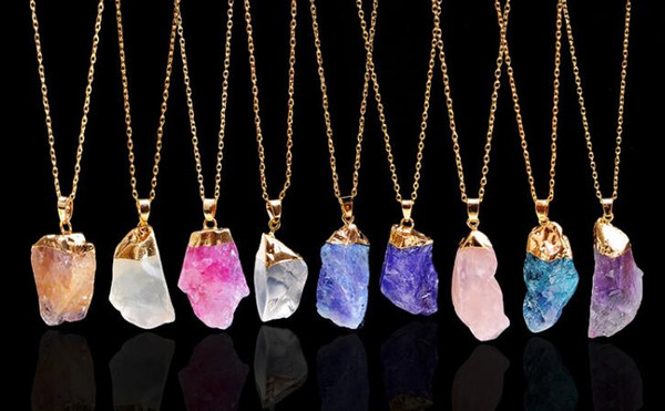 Natural Stone Pendant Necklace Vintage Gold Gemstone Original Crystal Quartz Statement Choker Necklace Fashion Jewelry For Women Accessories