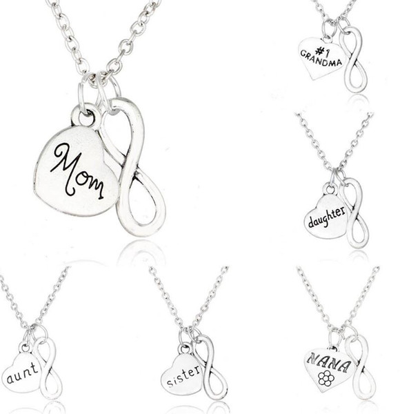 20PCS Vintage Silver Infinity Heart SON brother daughter uncle dad mom aunt grandpa sister Necklaces Pendants Charm Choker For Women Jewelry