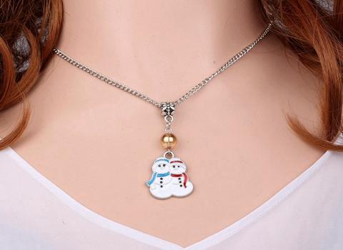 10PCS Fashion Enamel Alloy Snowman Necklaces Pendants Charms Collar Statement Choker Fashion Jewelry For Women V12