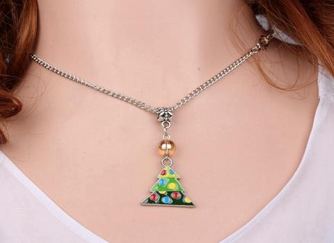 10PCS Fashion Enamel Alloy Beautiful Christmas tree Necklaces Pendants Charms Collar Statement Choker Fashion Jewelry For Women V16
