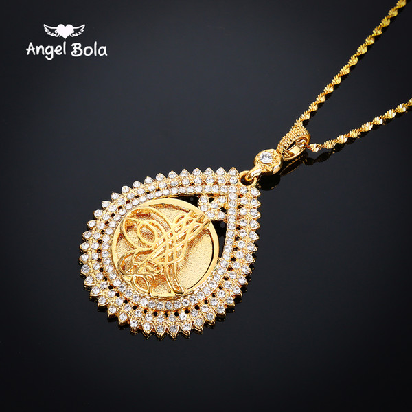 Muslim Islam Pendant With Twisted Rhinestone Necklaces For Men And Women Religious Totem Full Arabia Jewelry