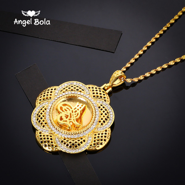 Hot Middle Eastern Muslim Islam Halal Diamond Totem Flower Necklace Ms. Men's Necklace