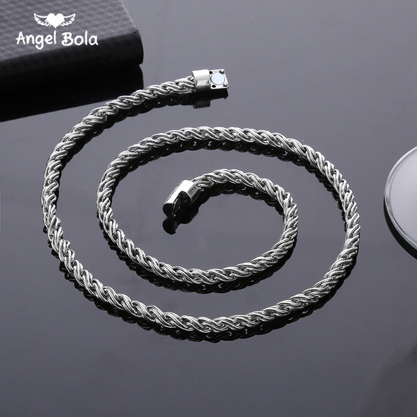 Hot Sale Retail Wholesale New fashion ancient silver necklace men's jewelry wholesale trendy fashion4.5 MM 50 CM Twist chain necklace facto