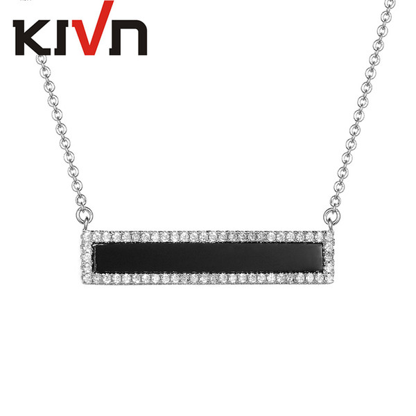 KIVN Fashion Jewelry Rectangle Bar Pave CZ Cubic Zirconia Turquoise Necklaces for Women Wedding Birthday Party Christmas Valentine Gift