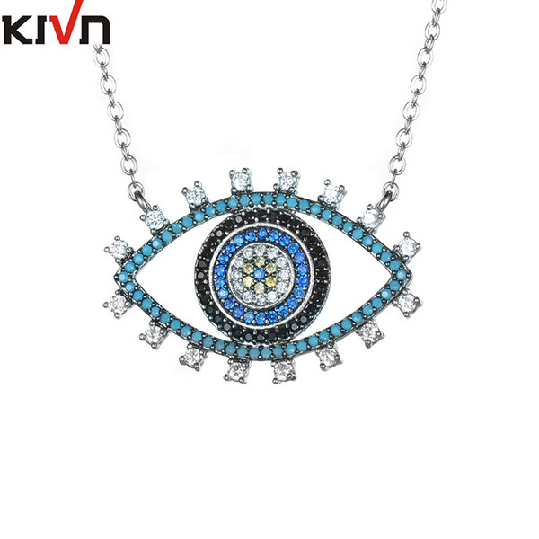KIVN Fashion Jewelry Turkish Blue eye Pave CZ Cubic Zirconia Women Girls Bridal Wedding Pendant Necklaces Birthday Gifts