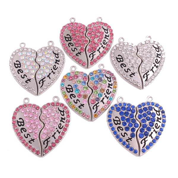 Cute Splice Heart Pendant Best Friend Letter Charm Pendent Gifts Six Rhinestone Color Pick Jewelry Drop Shipping