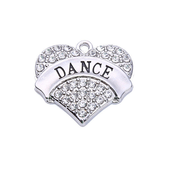 New Arrival Drop Shipping 10Pcs A Lot Rhodium Plated DANCE Charm With Crystal Heart Pendant Hot Selling