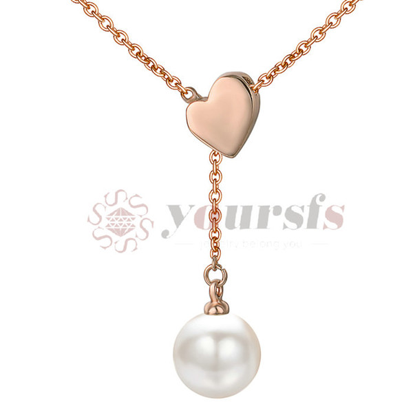 Yoursfs Heart Simulated Pearl Long Necklaces & Pendants For Women Rose Gold Silver Colors Love Sweater Chain Adjustable Length