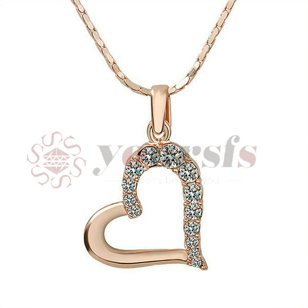 Yoursfs Charming gift Half Colorful Heart Crystal Shape 18 K White Gold Plated Dazzling Pendant Gold Necklace For Women Brilliant Jewelry