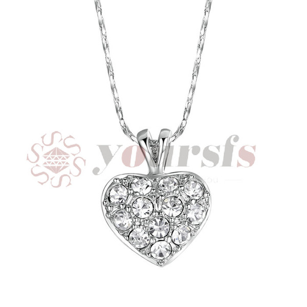 Yoursfs Unique Fashion 18 K White Gold Plated use Blue Swarovski Crystal Sea Heart Pendant choker Necklace for Women Gorgeous Trendy Jewelry