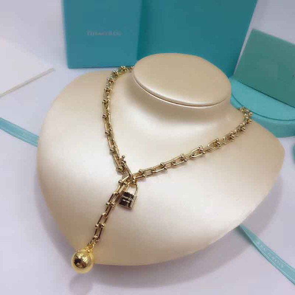 2018 New arrival 316L stainless steel Necklace with pad lock and ball with logo for women wedding necklace hardwear jewelry PS6116