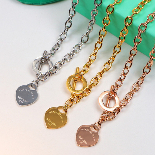 Luxury Jewelry 925 Silver Rose Gold Yellow gold plated Heart Pendant Chain Necklace with Original box for Women Wedding Necklace
