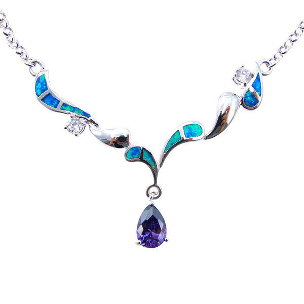 Fashion Jewelry Necklace Blue opal Necklace Fire opal Silver Jewelry Electroplated rhodium DR03011704N blue Free Shipping
