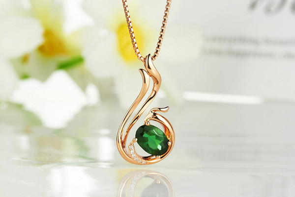 sterling silver oval shape green diamonds women engagement Pendant Necklace Statement Rose Gold Color Necklace