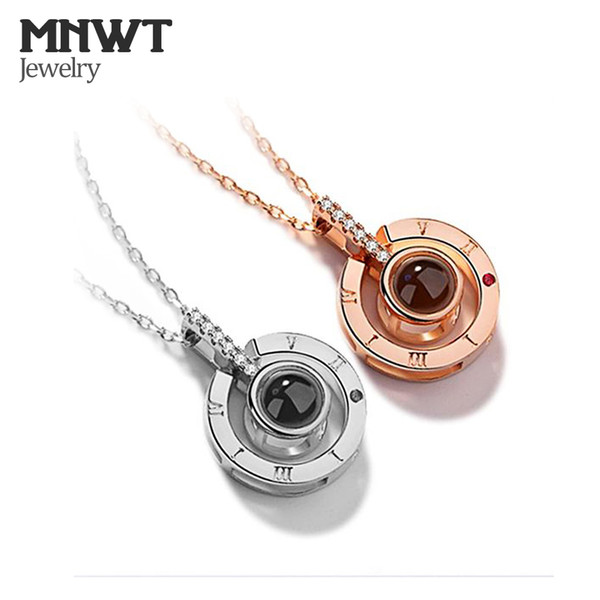 MNWT Rose Gold&Silver 100 Languages I Love You Projection Pendant Necklace Romantic Women's Love Memory Wedding Necklace Jewelry
